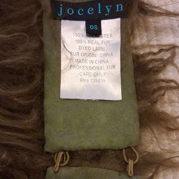 Jocelyn Long Olive Real Curly Sheep Fur Infinity Scarf with hook closure - Picture 4 of 4